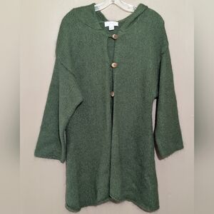 CJ Banks Oversized Hooded Knit Mohair Alpaca Mossy Green Cardigan Large